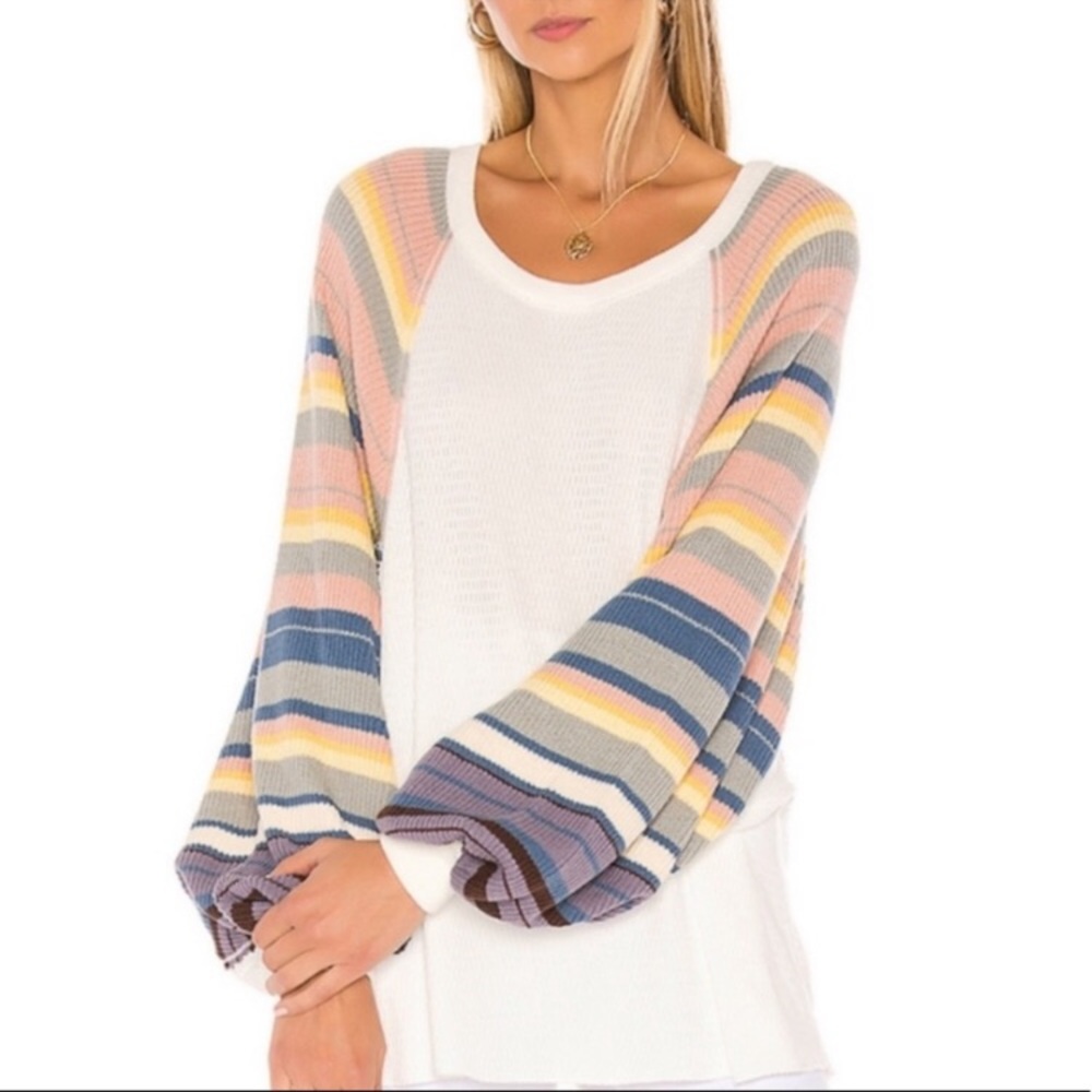 Free People Rainbow Dreams White Combo Shirt